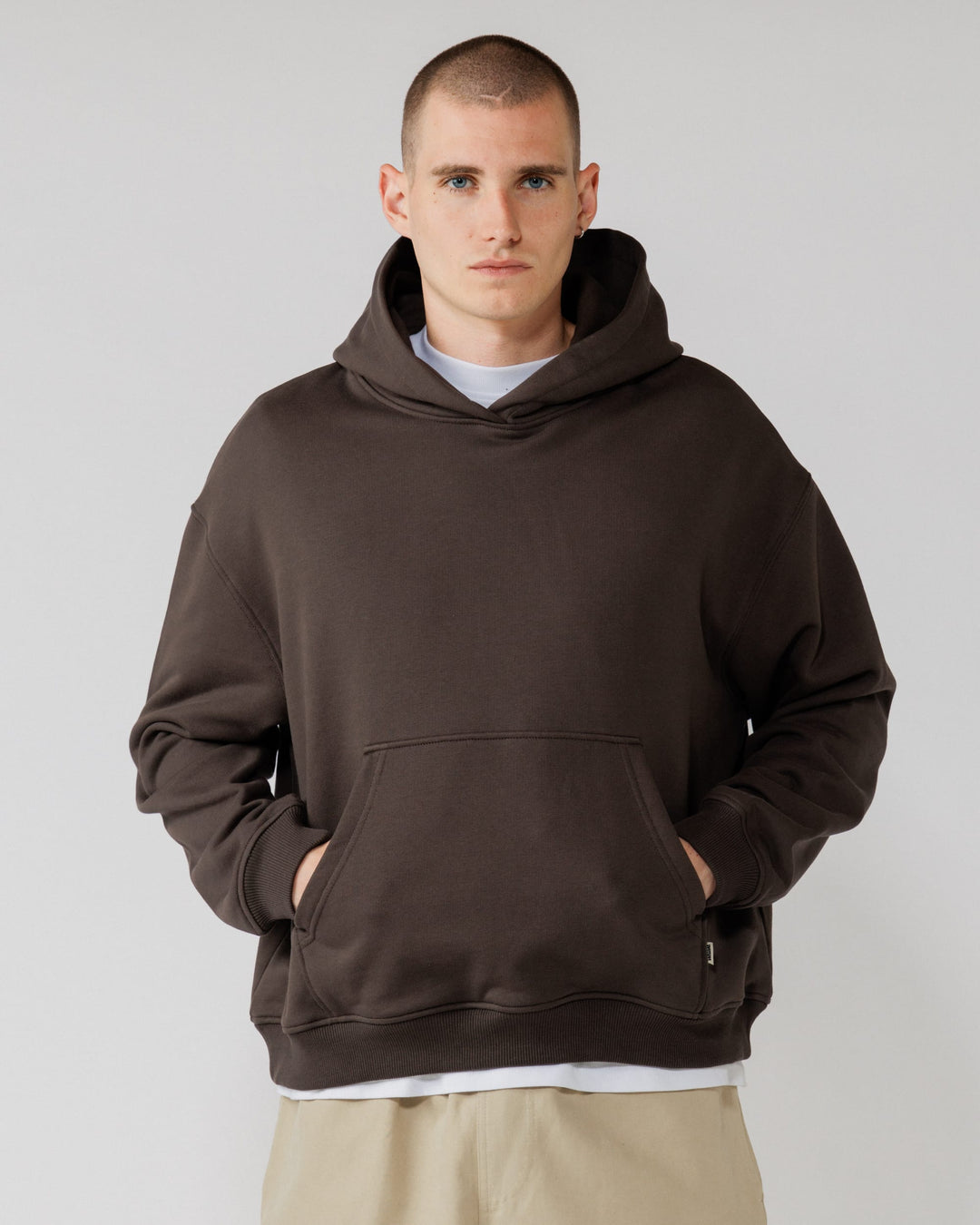 520 Organic Hoody - Chocolate Brown — hero front, hoody fills frame