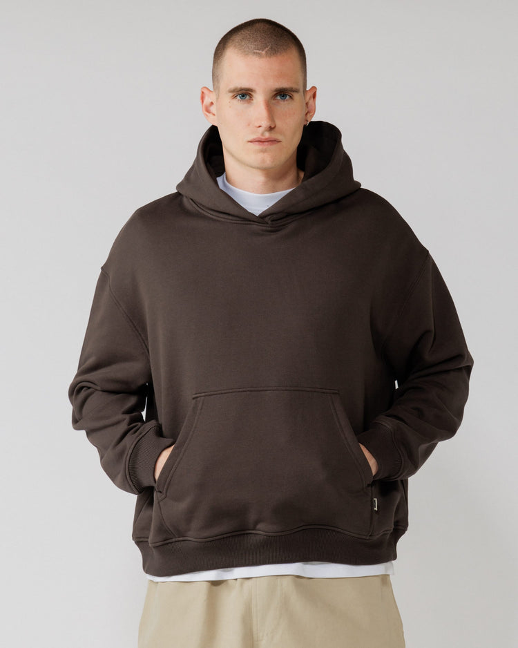 520 Organic Hoody - Chocolate Brown — hero front, hoody fills frame