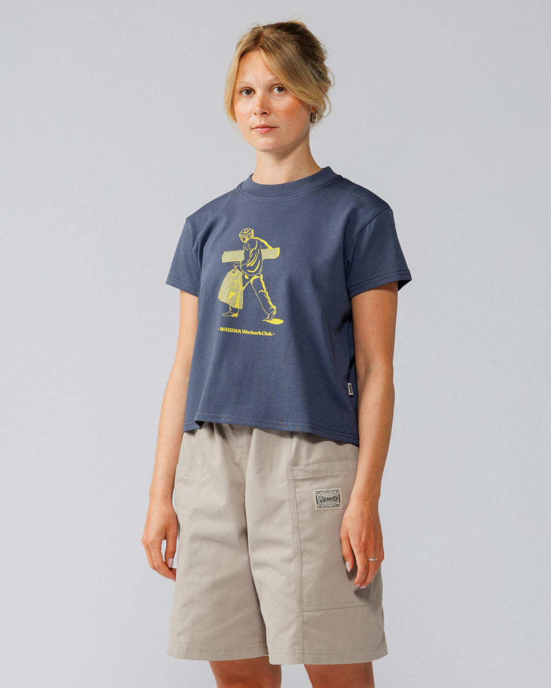 Cropped Workers Stride T-Shirt - Washed Blue