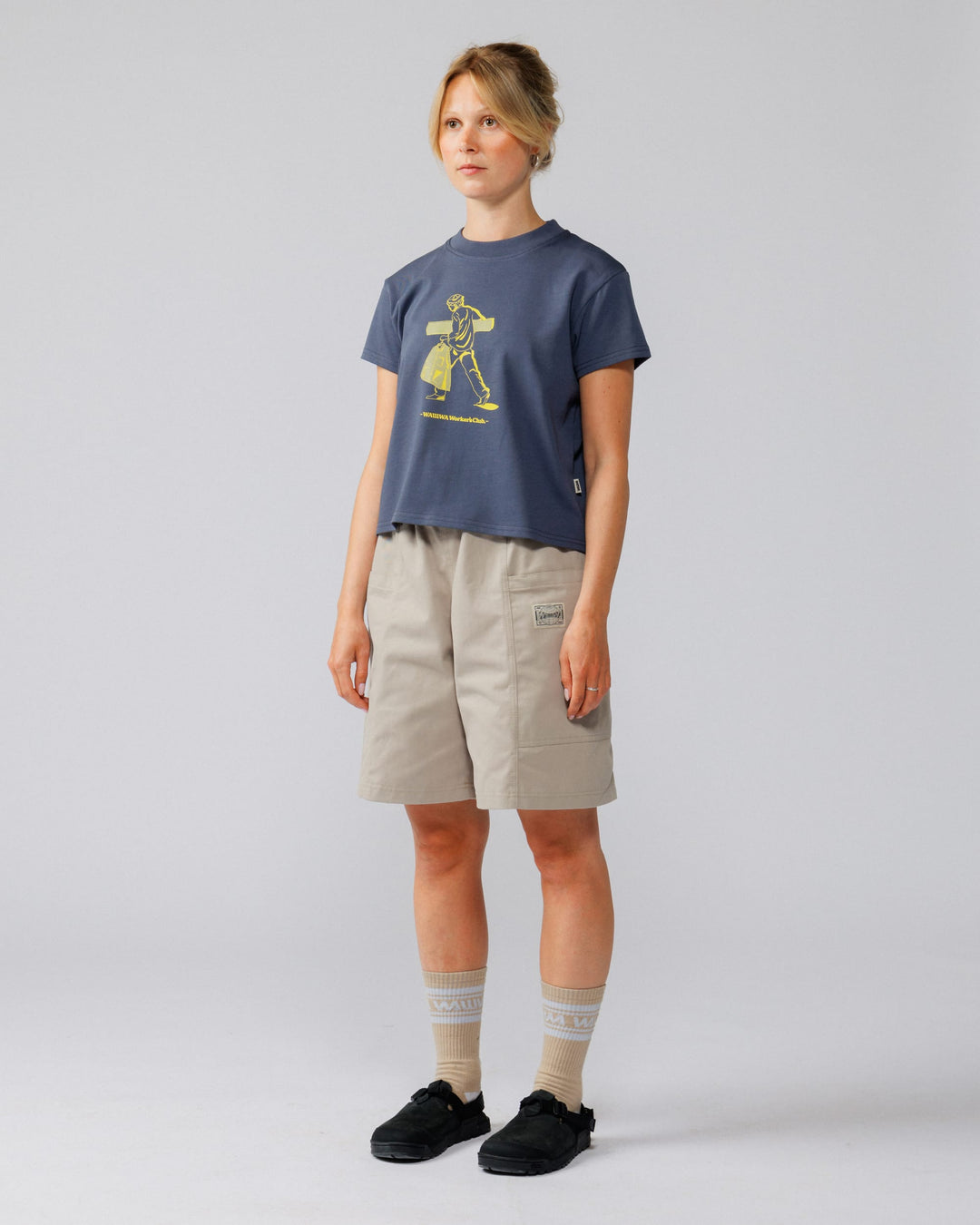 Cropped Workers Stride T-Shirt - Washed Blue