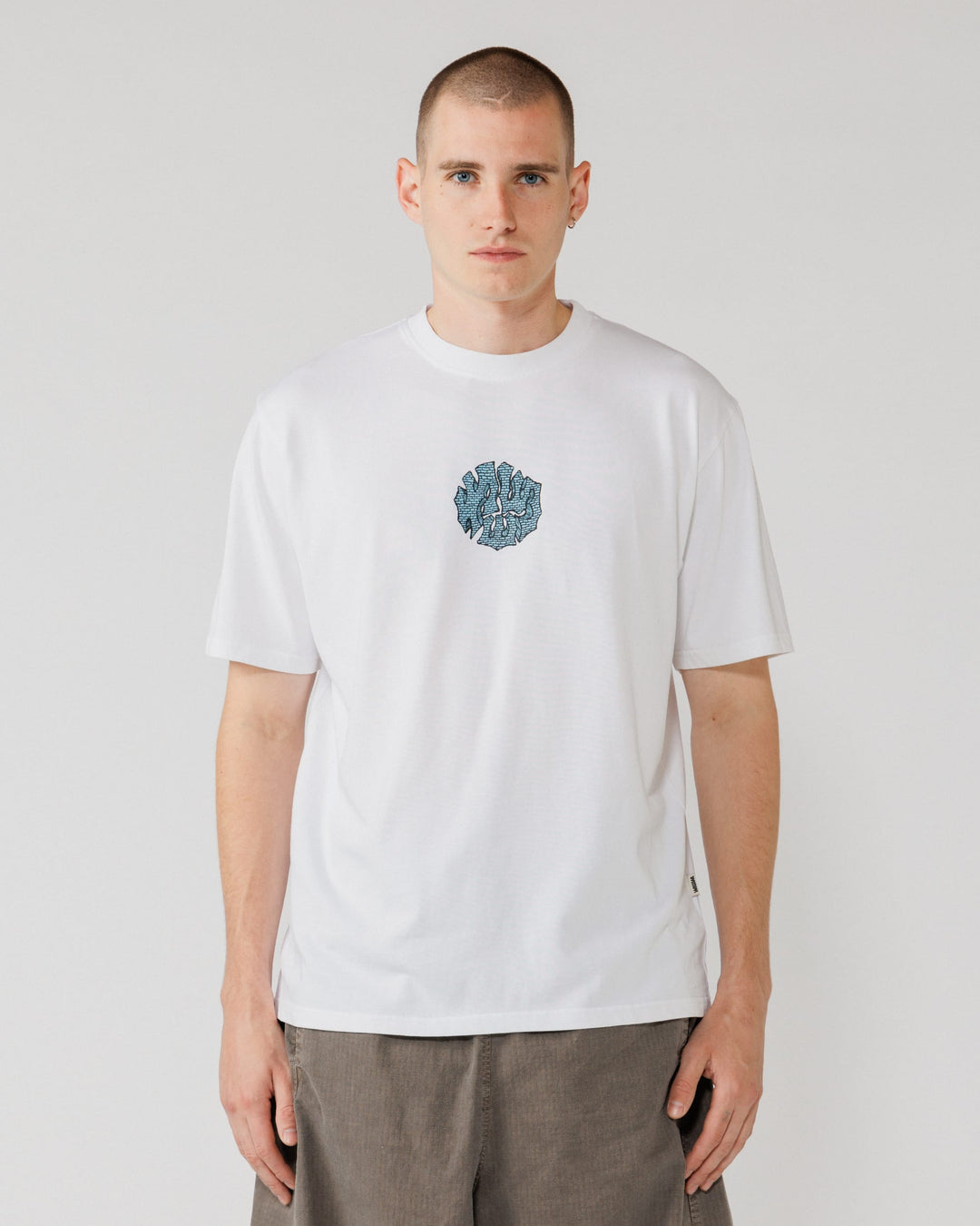 Blue Grounded Logo T-Shirt - White — front crop, graphic fully legible