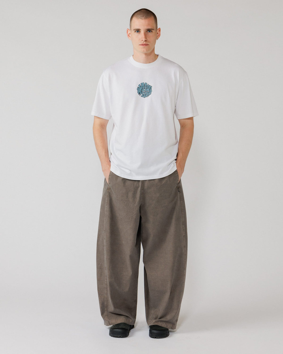 Blue Grounded Logo T-Shirt - White — full-length front, fit context