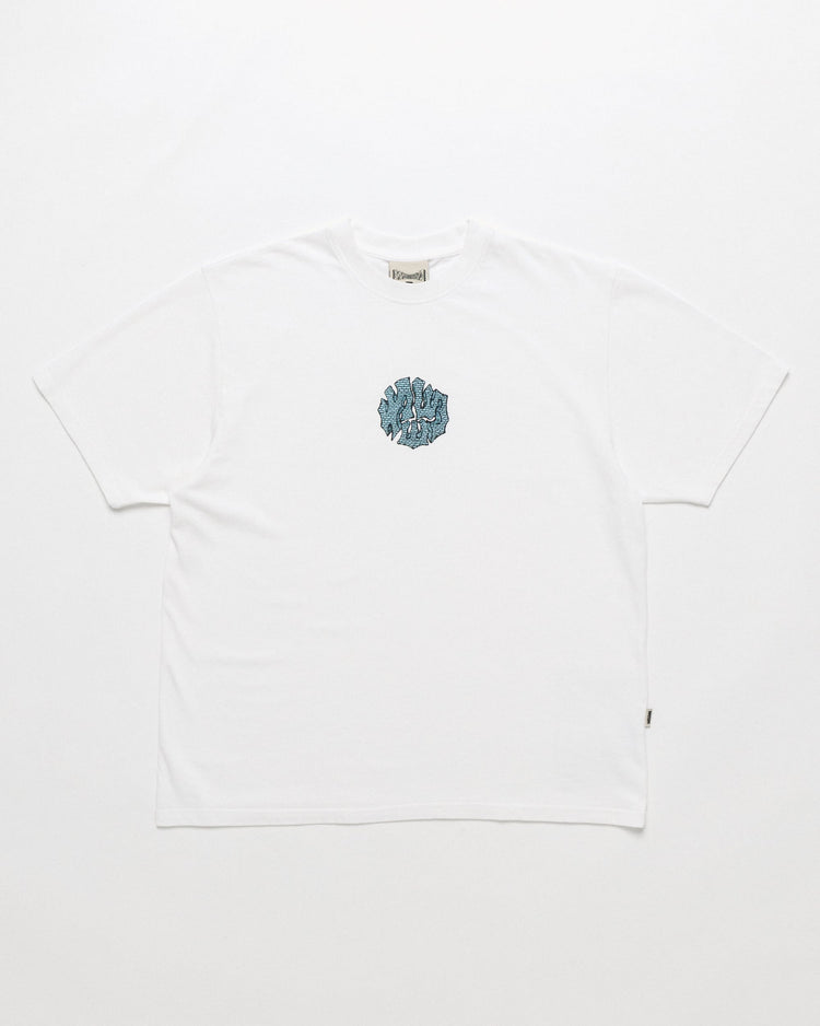 Blue Grounded Logo T-Shirt - White — front flat, garment shape