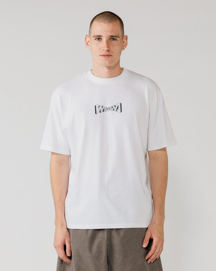 Brick Logo T-Shirt - White — front crop, direct gaze, legible graphic