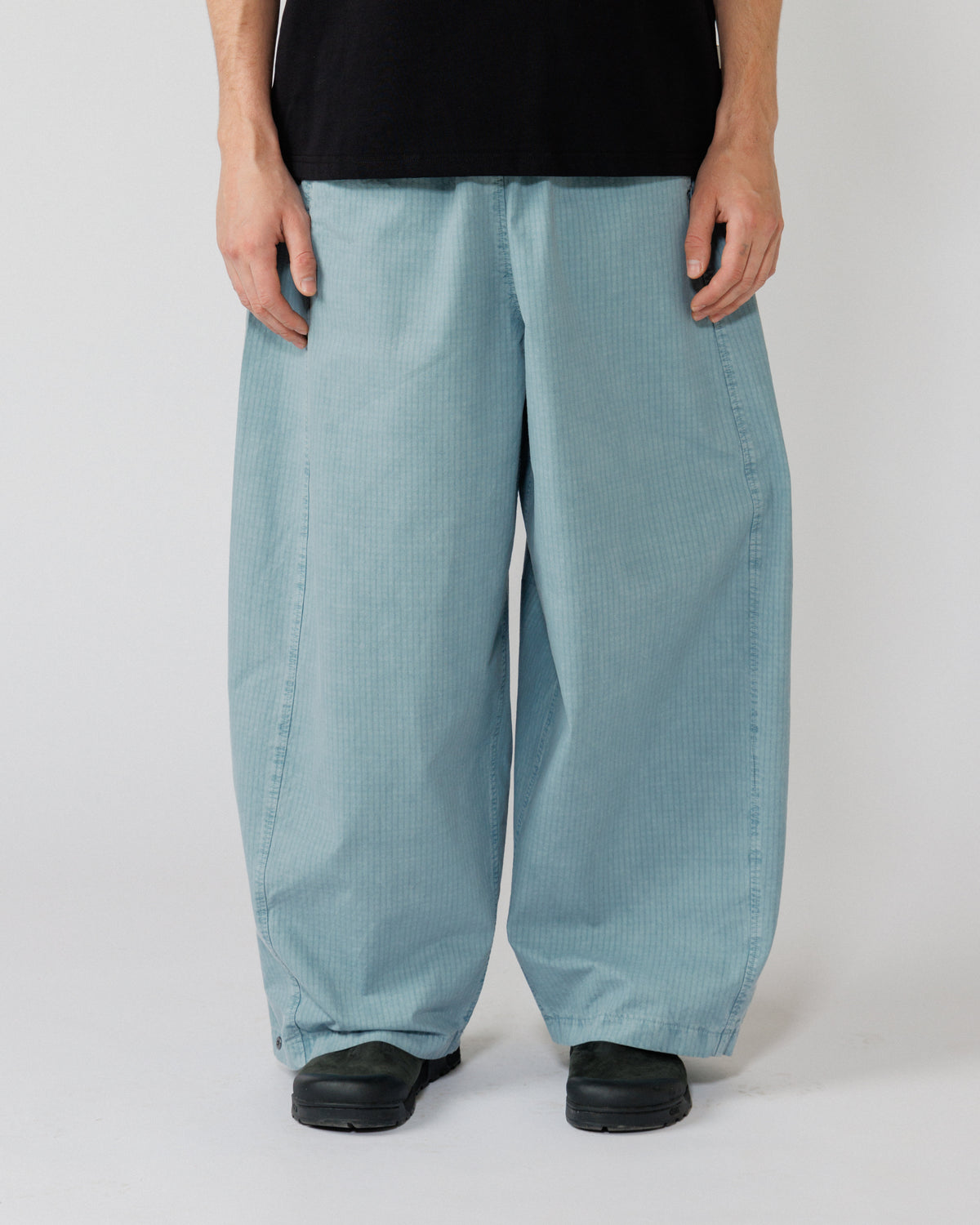 Garment Dyed Atlas Pants - Powder Blue — front crop, fit and pockets