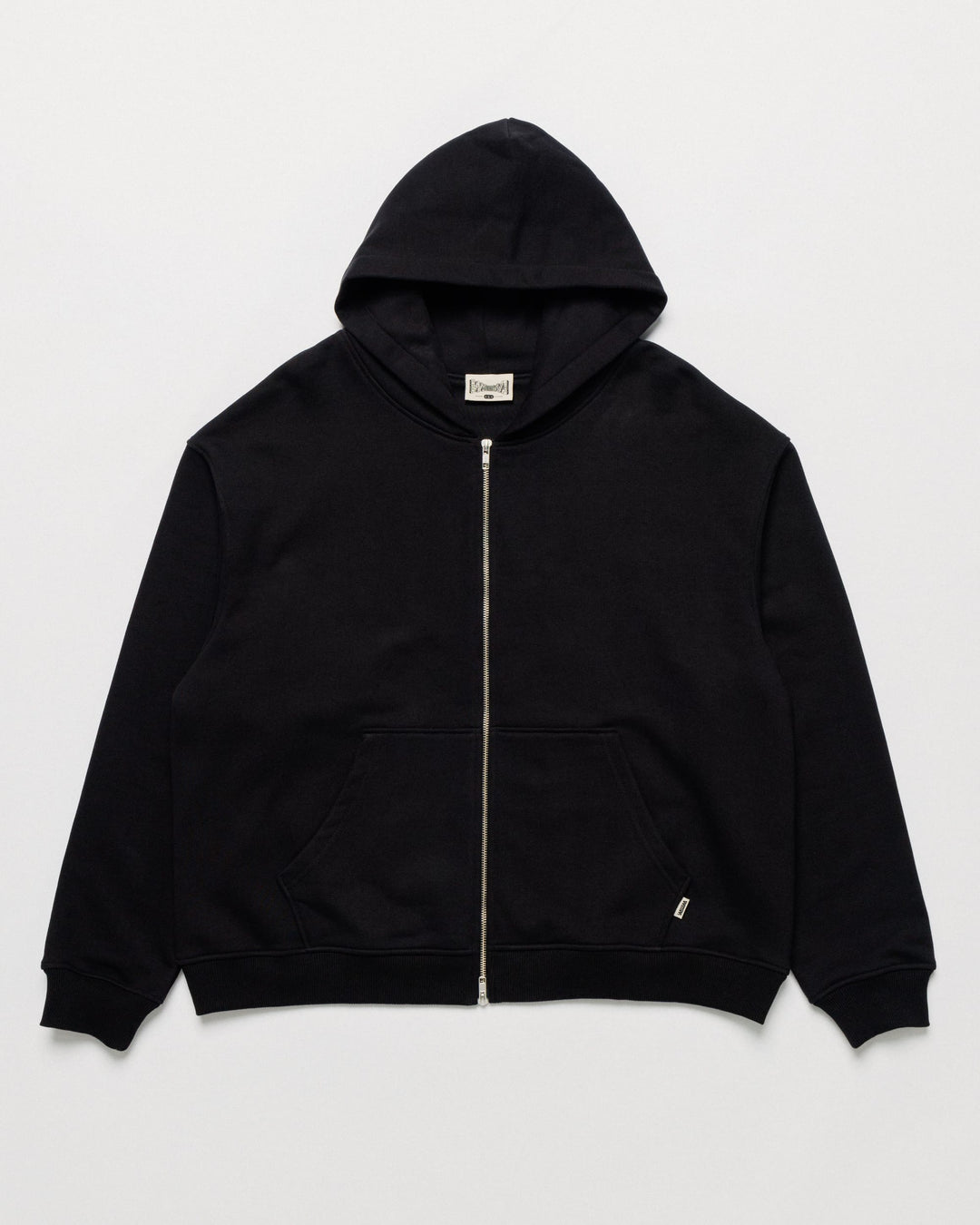 Heavyweight Two-Way Zip Hoody - Black — Front flat, full silhouette