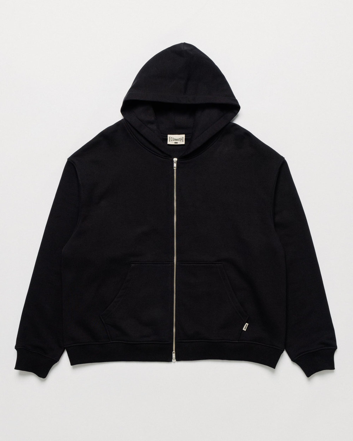 Heavyweight Two-Way Zip Hoody - Black — Front flat, full silhouette