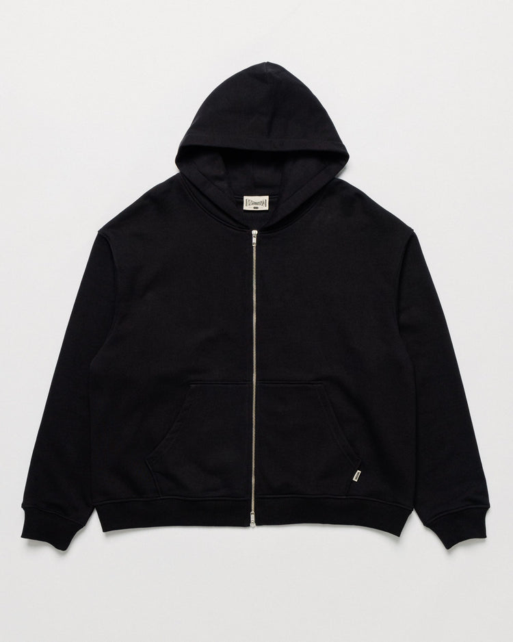 Heavyweight Two-Way Zip Hoody - Black — Front flat, full silhouette