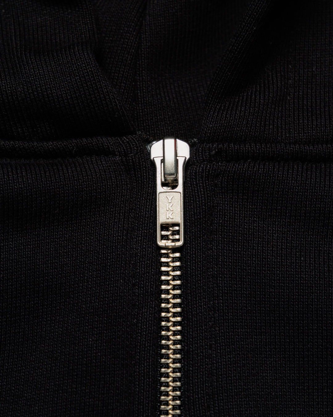Heavyweight Two-Way Zip Hoody - Black — YKK zip hardware close-up