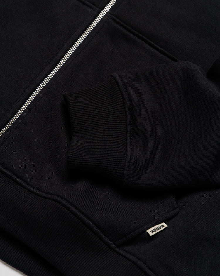 Heavyweight Two-Way Zip Hoody - Black — Cuff, ribbing and zip detail