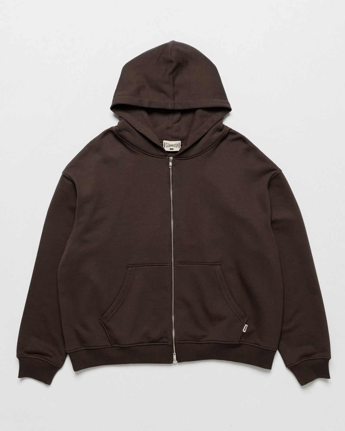 Heavyweight Two-Way Zip Hoody - Chocolate Brown — Front flat, full silhouette