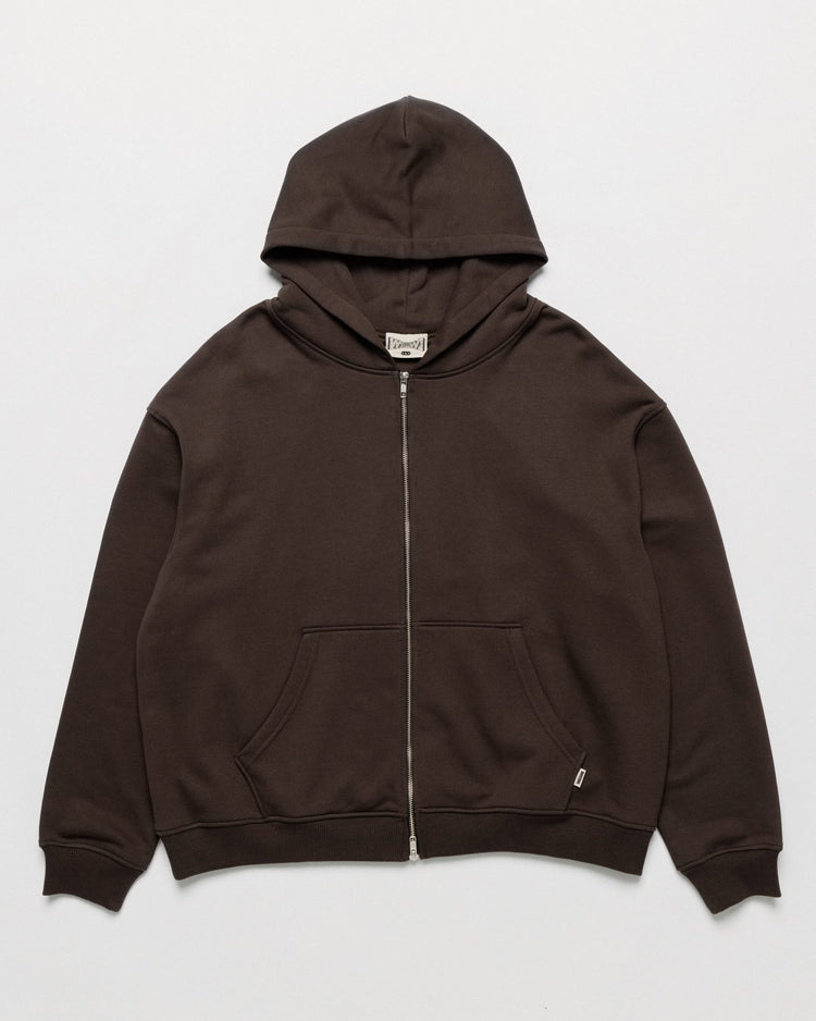 Heavyweight Two-Way Zip Hoody - Chocolate Brown — Front flat, full silhouette