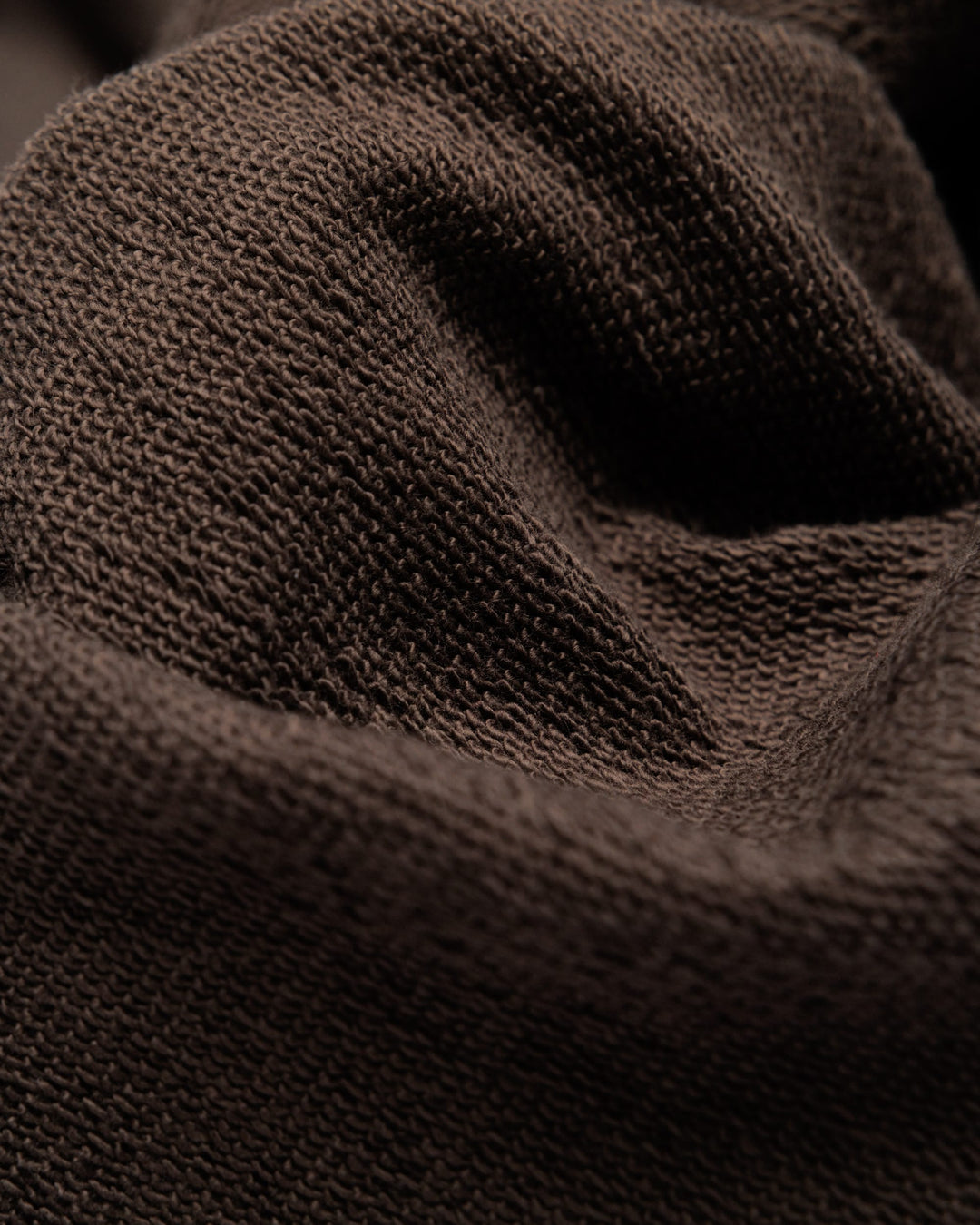 Heavyweight Two-Way Zip Hoody - Chocolate Brown — Loopback fabric texture close-up