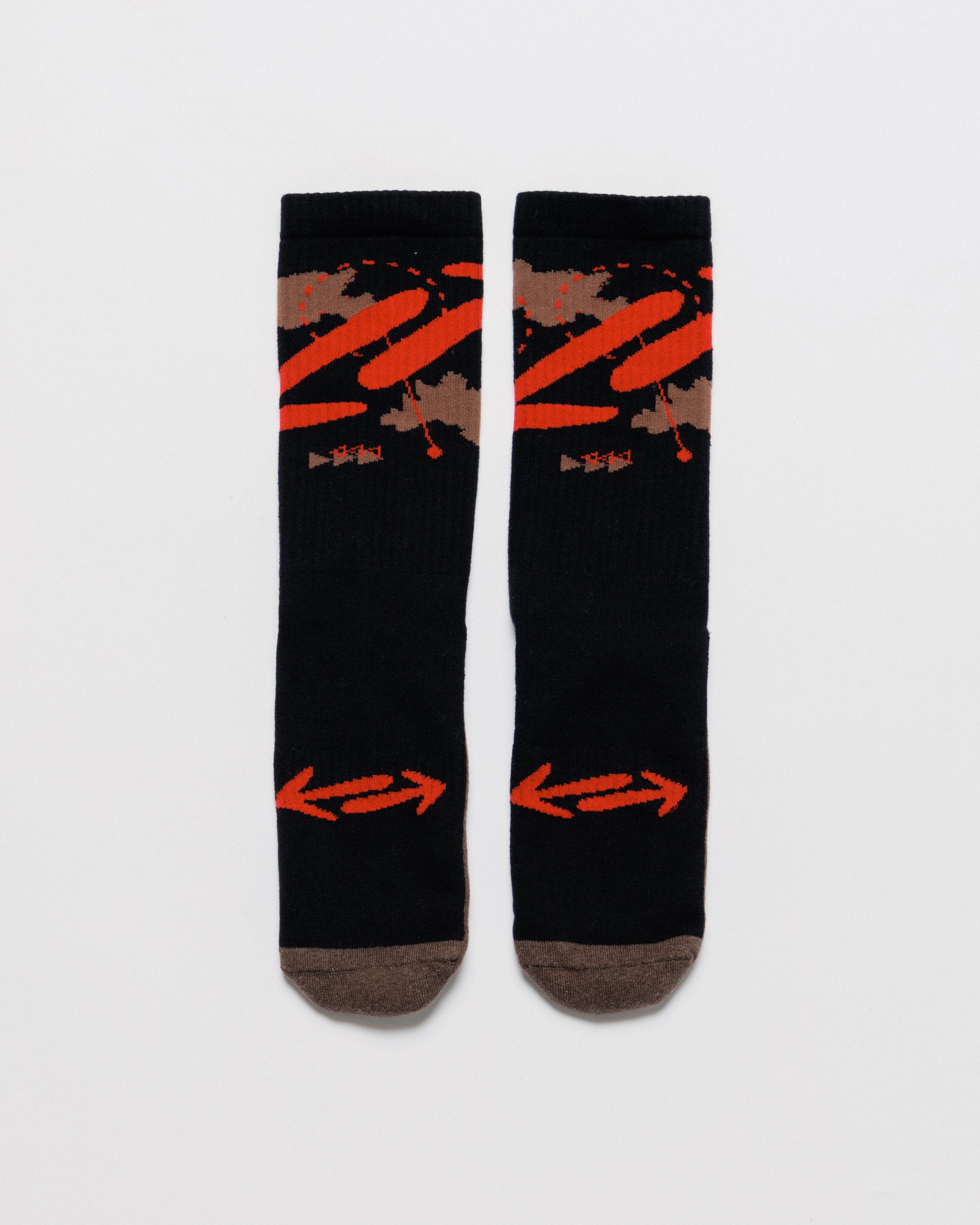 Outnback Running Socks in black and red, pair laid flat
