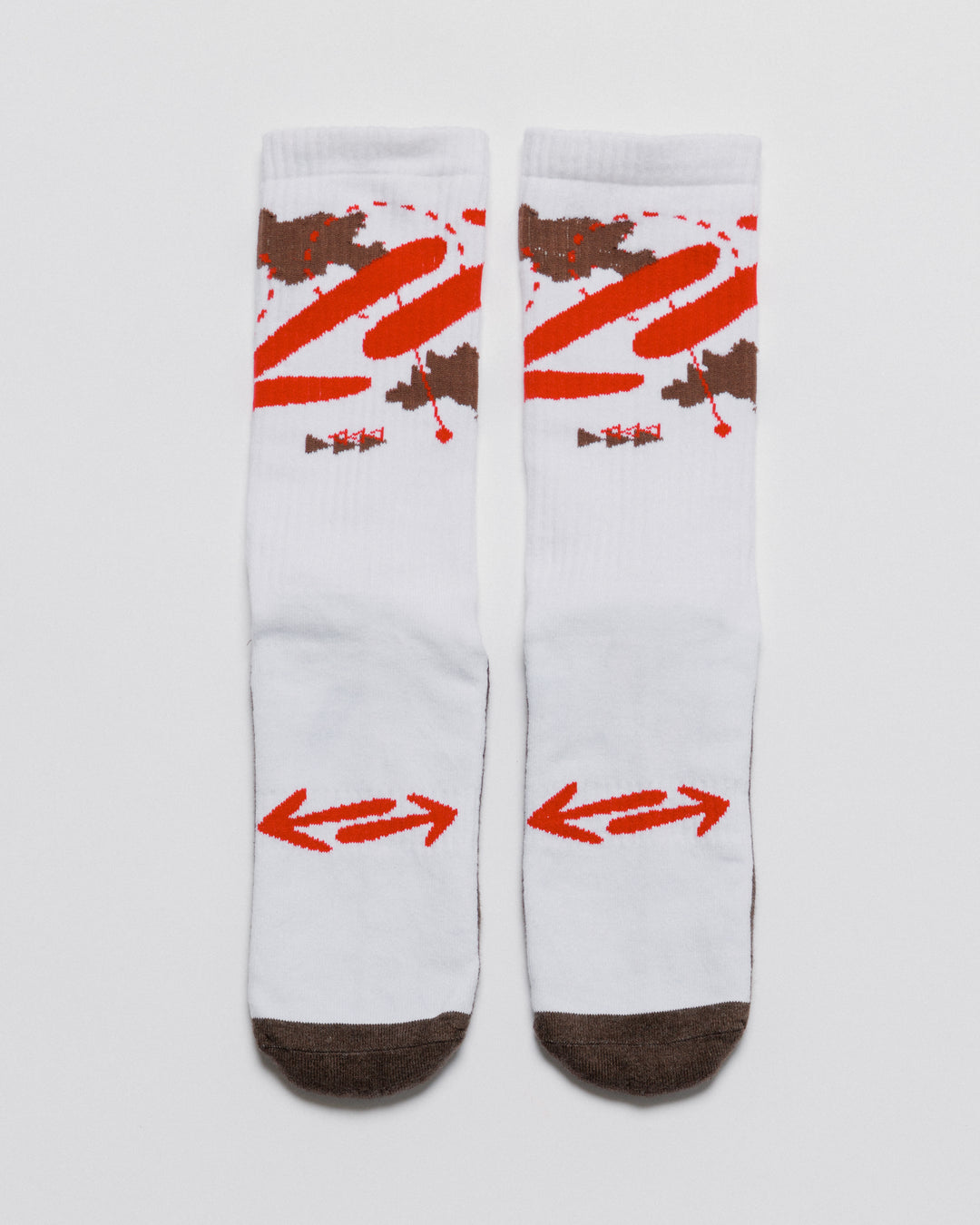 Outnback Running Socks in white and red, pair laid flat