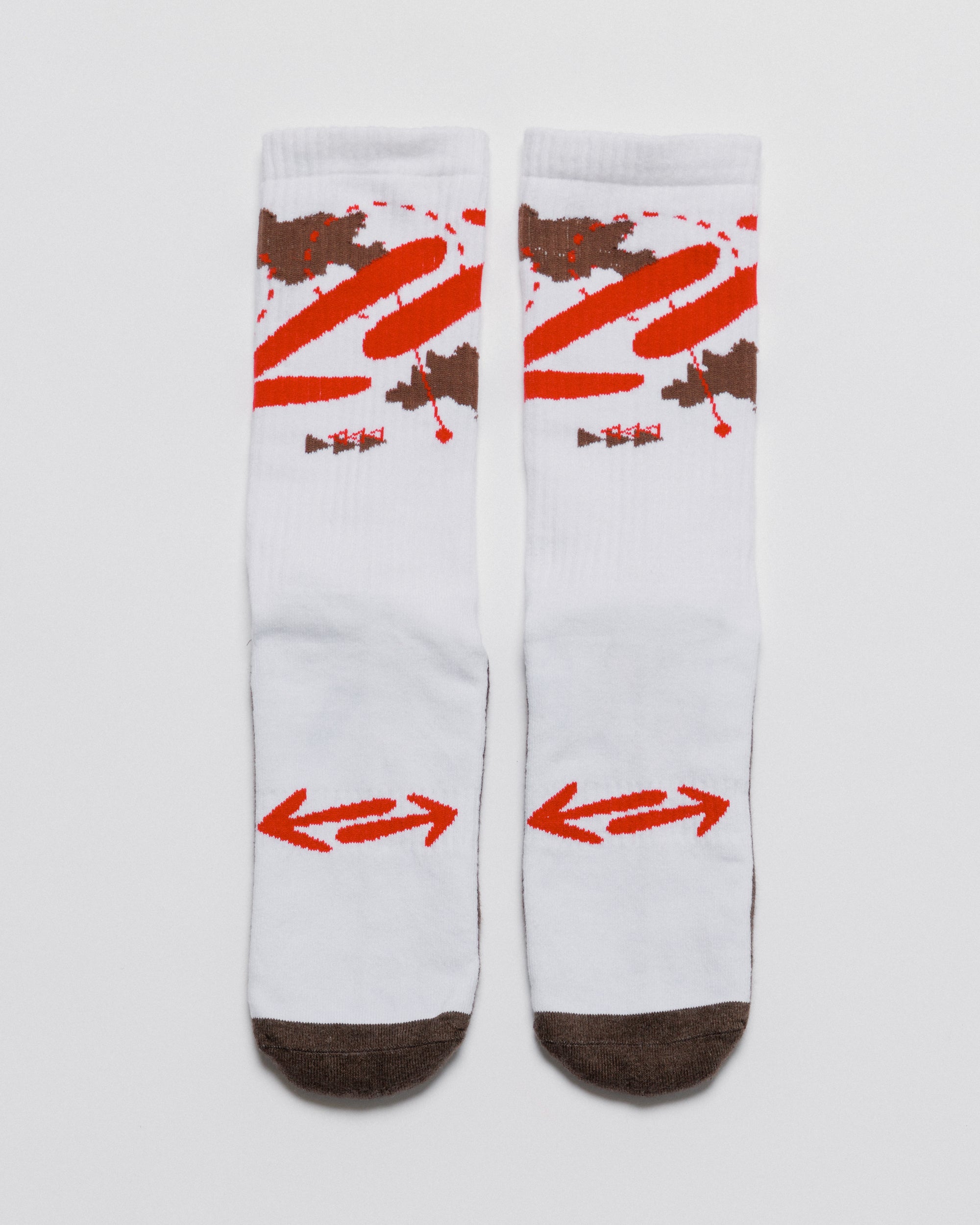 Outnback Running Socks in white and red, pair laid flat