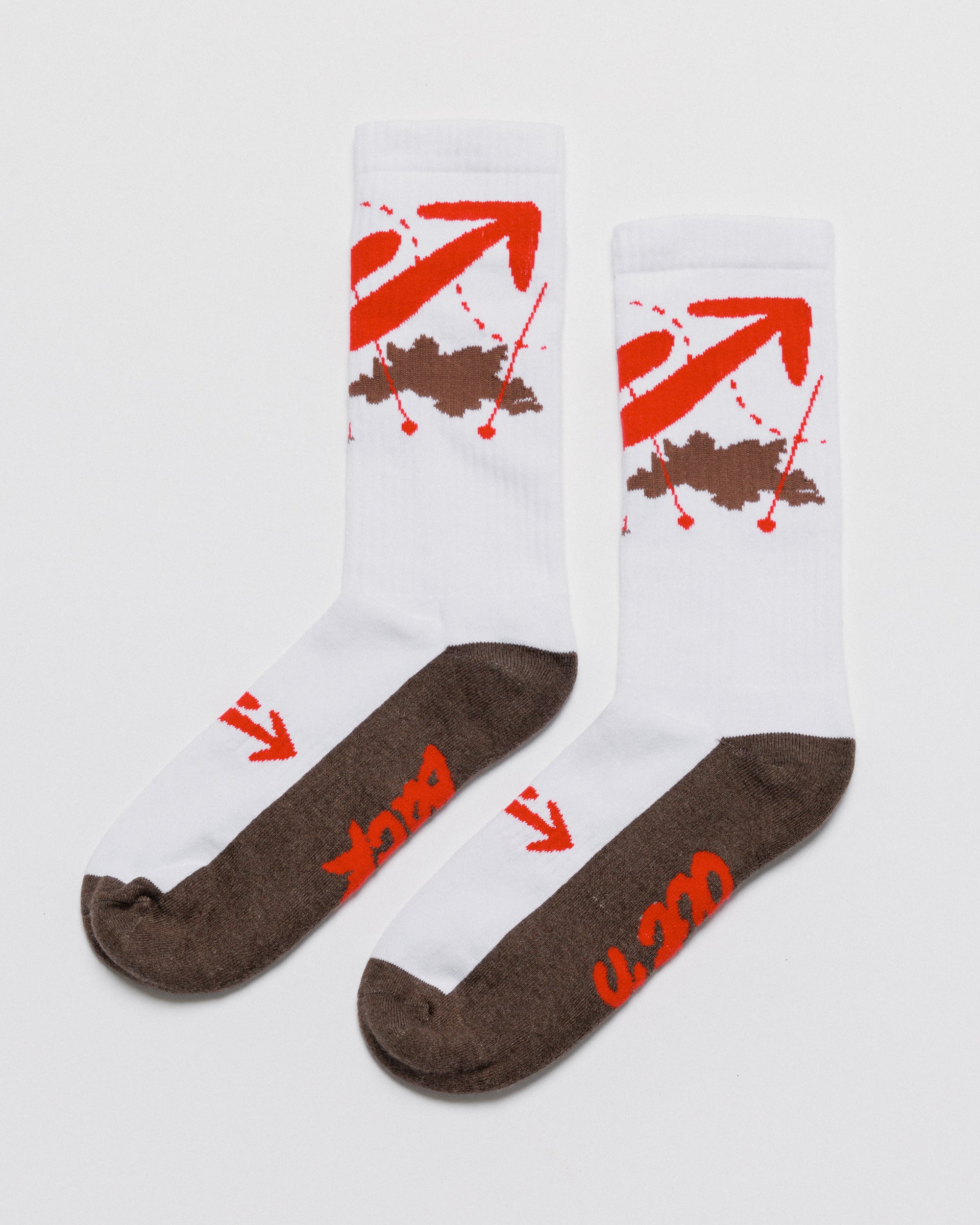 Outnback Running Socks in white and red, pair shown at an angle